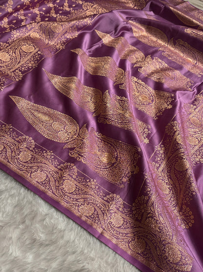 Banarasi Satin Katan Saree Jaal Pattern In Dark Lavender Shades SK133