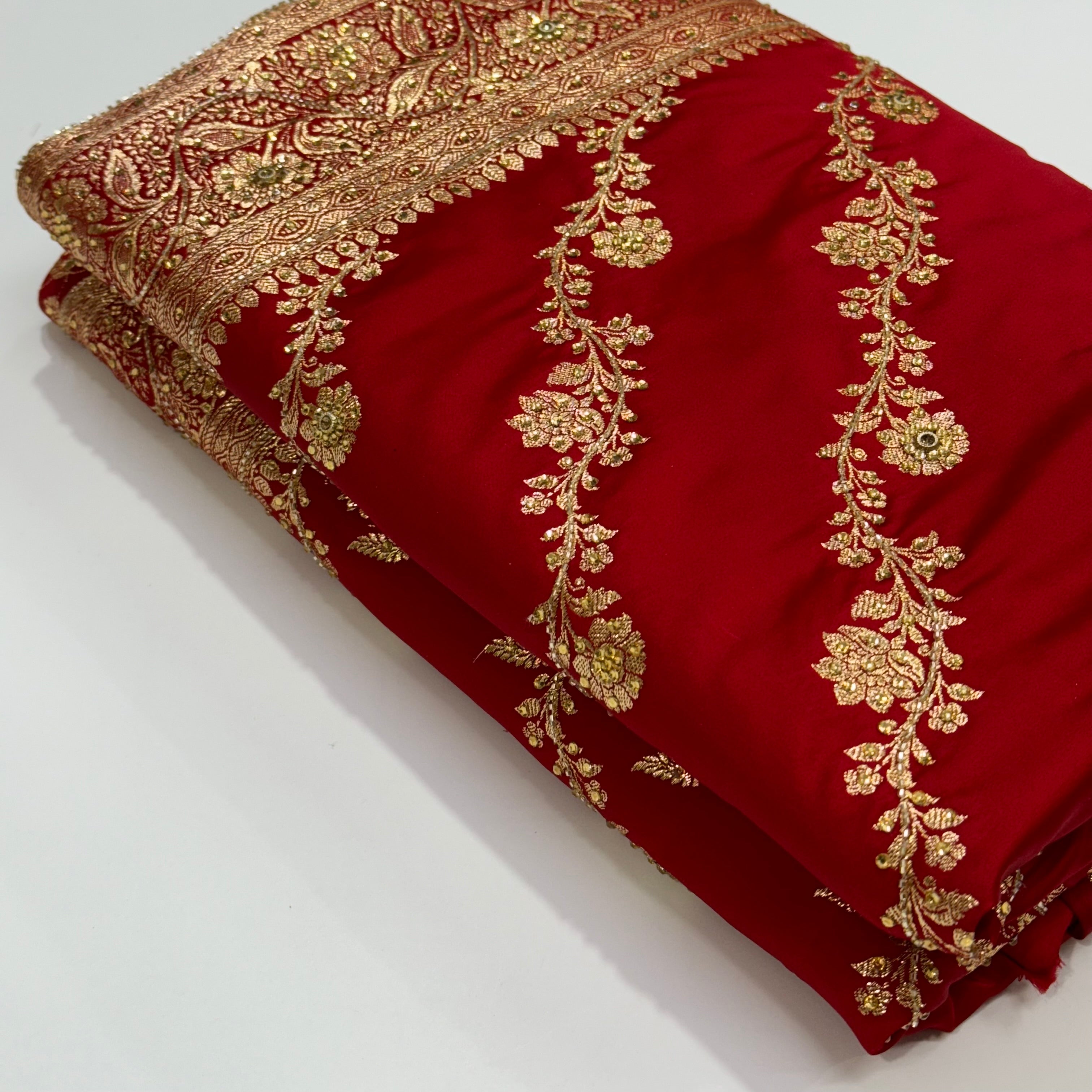 Bridal Red Katan Silk with Ari and Stone