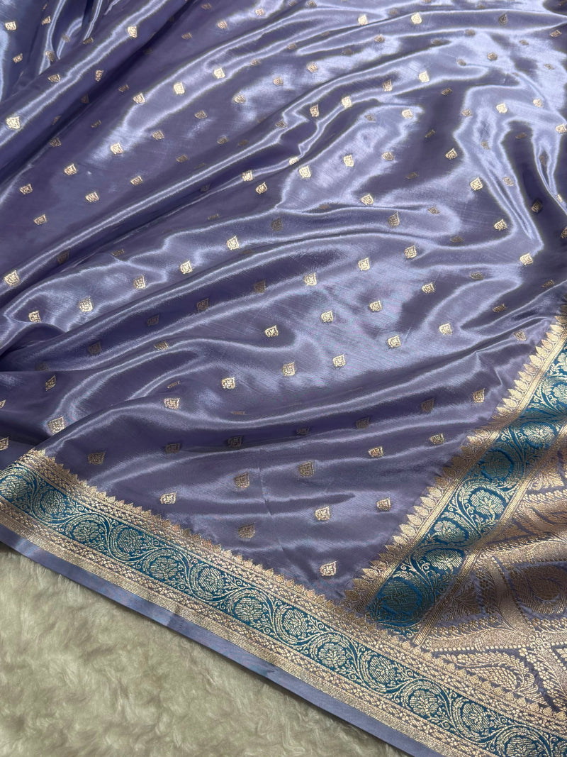 Lavender Shades With Contrast Border Crepe Silky Katan Banarasi Saree CSK-10