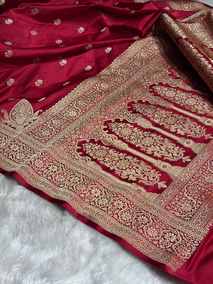 Maroon Floral Booti Katan Silk Saree SK62