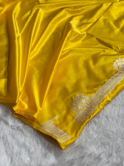 Banarasi Summer Yellow Shades Floral Mashru Silk Saree MCS87