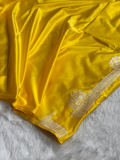 Banarasi Summer Yellow Shades Floral Mashru Silk Saree MCS87