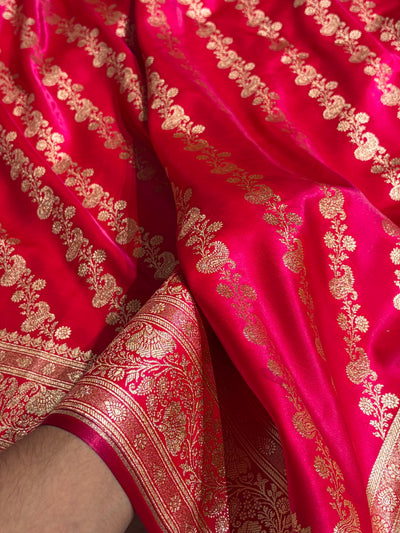 Banarasi Rani Shades Cross Pattern Banarasi Satin Silk Saree SS51