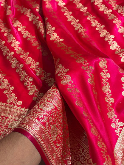 Banarasi Rani Shades Cross Pattern Banarasi Satin Silk Saree SS51