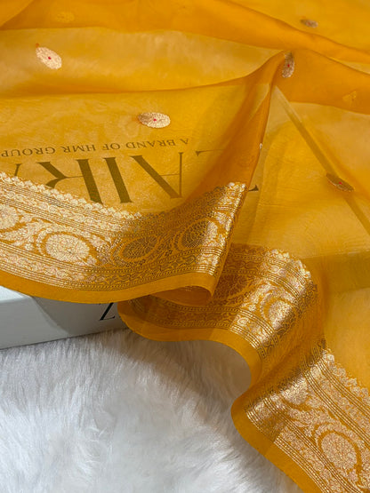 Pure Banarasi Organza Orange Shades With Minakari Floral Banarasi Silk Saree PO-28