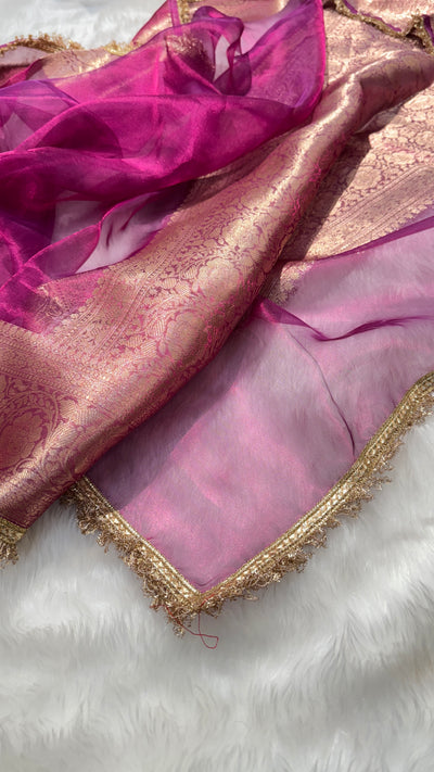 Rani Shade Pure Tissue Silk Saree with Gotta Patti PTGP09