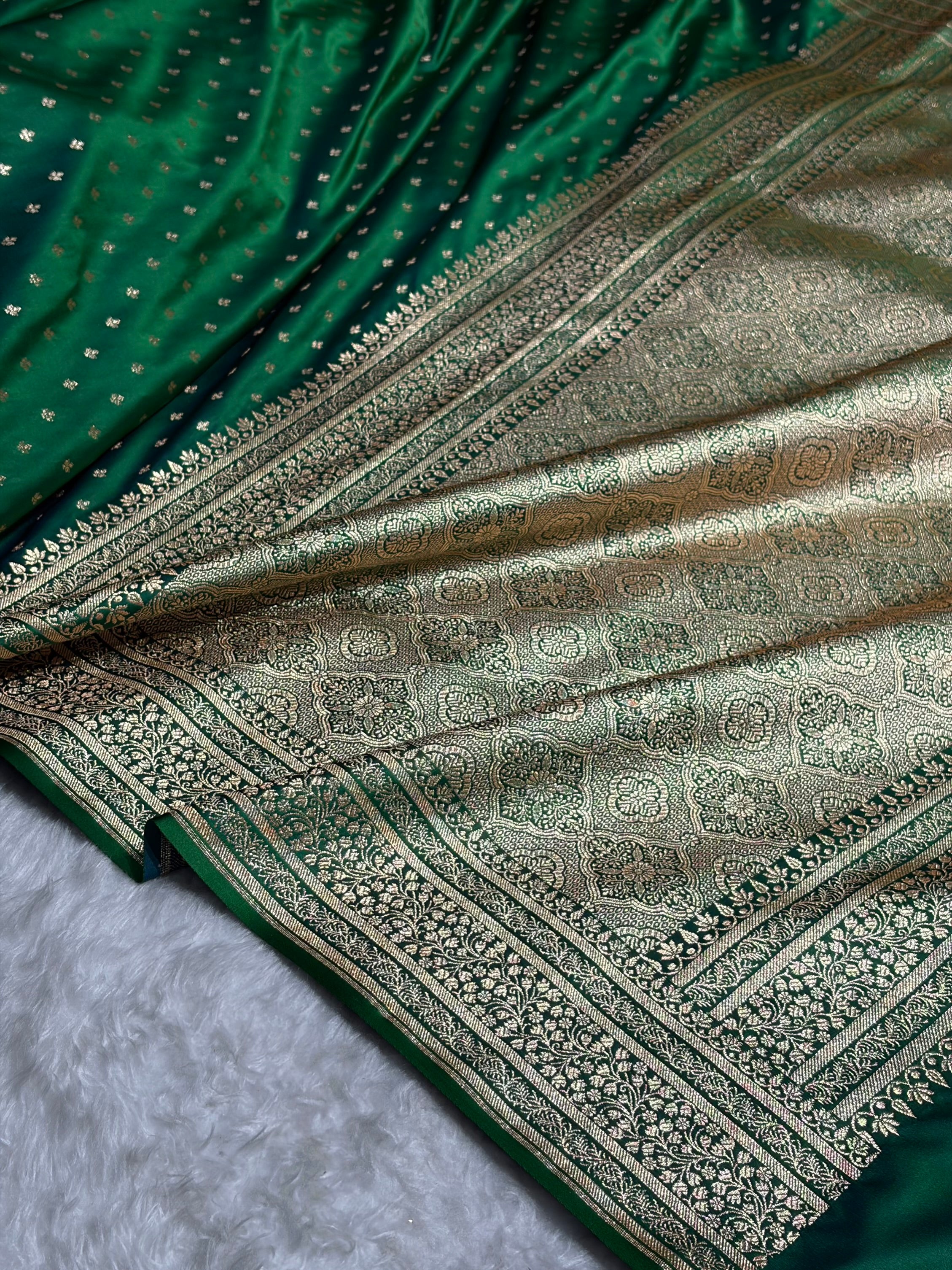 Banarasi Satin Katan Saree in Cross Green Shades SK88