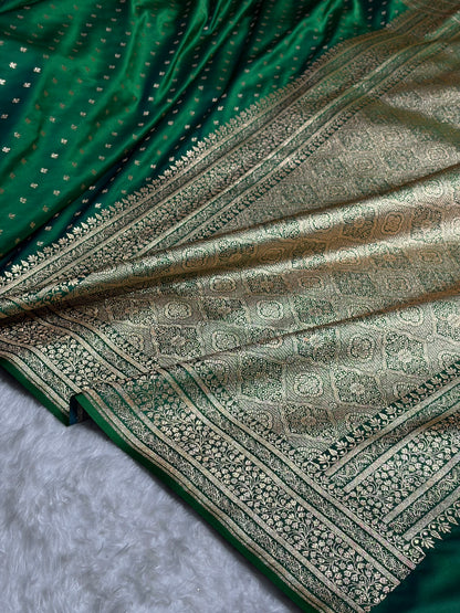 Banarasi Satin Katan Saree in Cross Green Shades SK88