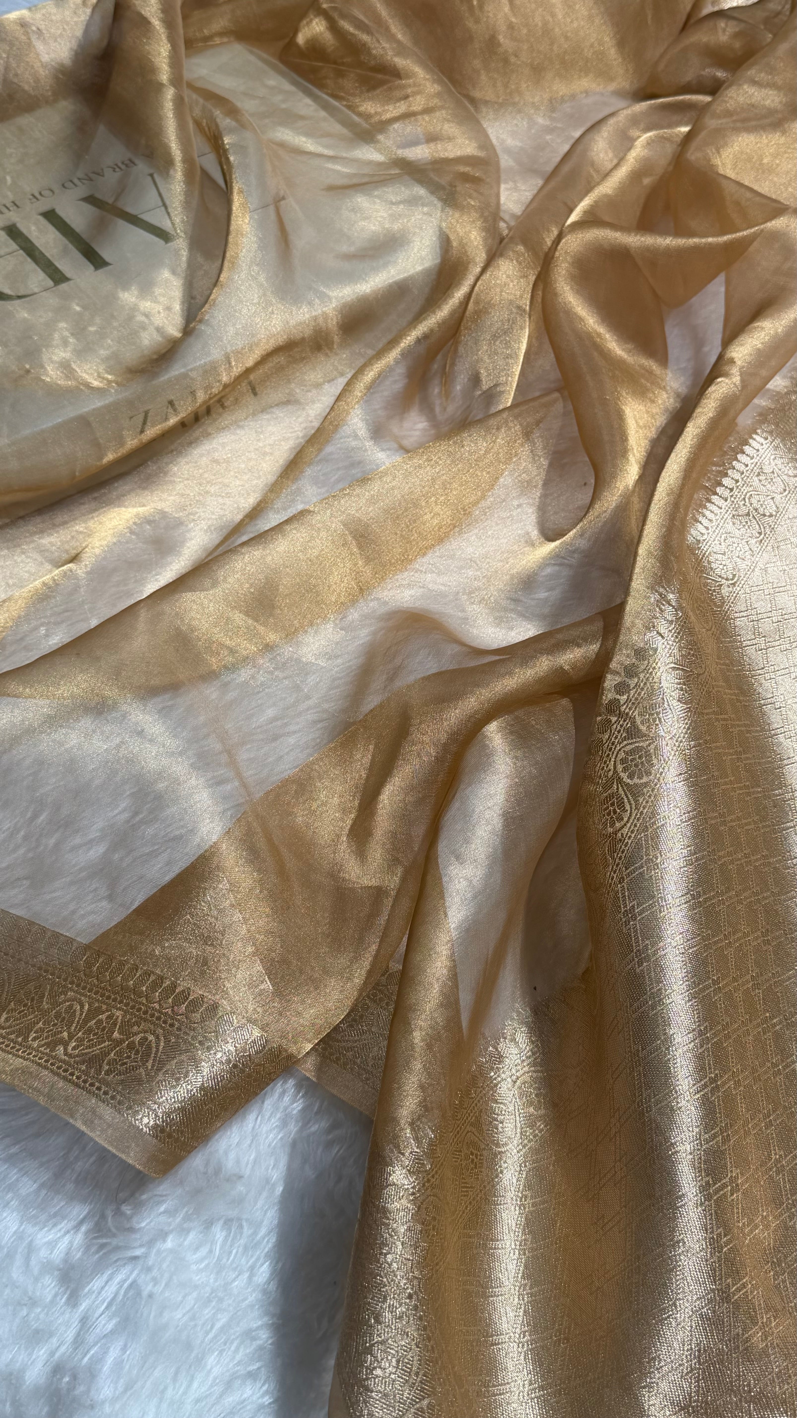Beige Shades Pure Tissue Silk Saree with Brocade Blouse PT-09