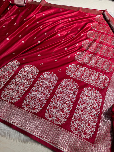 Maroon Shades Banarasi With Floral Minakari Pattern Mashru Silk Saree MSM-131