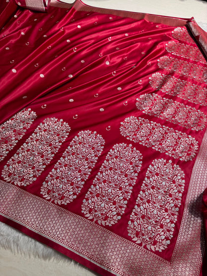 Maroon Shades Banarasi With Floral Minakari Pattern Mashru Silk Saree MSM-131