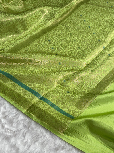 Banarasi Light Green Shade Flower Minakari Brocade Pure Caramel Mango Silk Saree CS-22