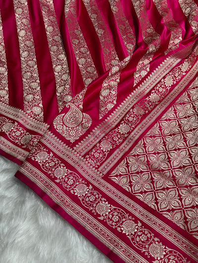 Rani Shades Banarasi Cross Pattern Floral Mashru Silk Saree MSM-102