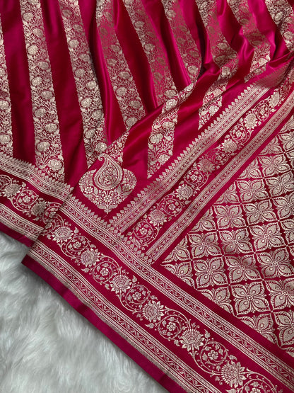 Rani Shades Banarasi Cross Pattern Floral Mashru Silk Saree MSM-102