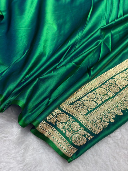Banarasi Satin Katan Saree in Cross Green Shades SK91