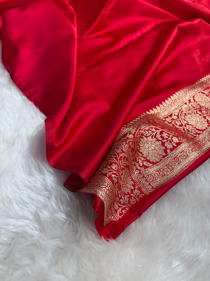 Banarasi Satin Katan Saree With Boota in Red Shades SK109