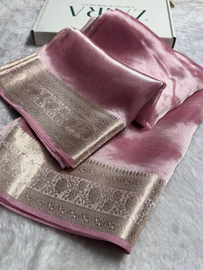 Baby Pink Shades Pure Tissue Silk Saree with Brocade Blouse PT-08