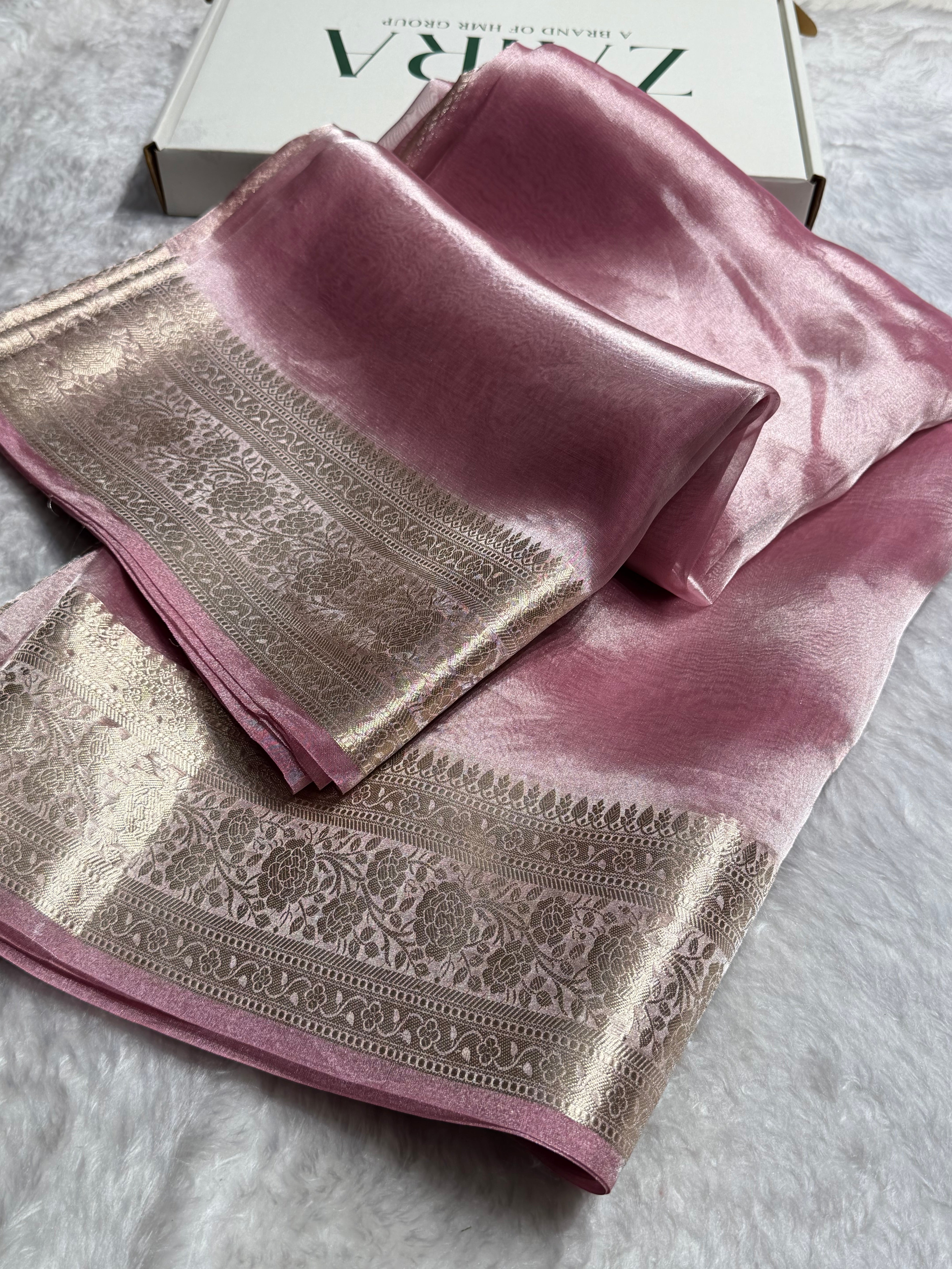 Baby Pink Shades Pure Tissue Silk Saree with Brocade Blouse PT-08