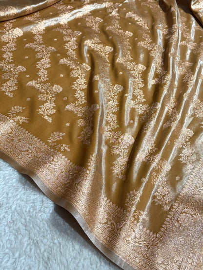 Satin Silk Saree Banarasi Cross with booti In Tusser Shades SS22