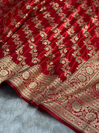 Ruby Red Shades Banarasi Satin Silk Saree SS32