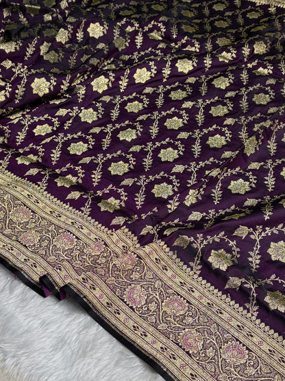 Purple Katan Silk Saree In Boota Floral Motif