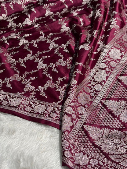 Garnet Jaal Pattern Mashru Silk Saree MS56