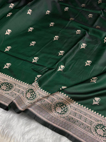 Bottle Green Boota With Floral Border Mashru Silk Saree MSM-96