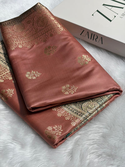 Dusty Mauve - Turquoise Banarasi Boota Katan Silk Saree SKM29