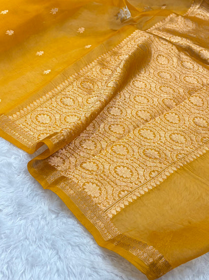 Banarasi Pure Organza Mustard Shades Banarasi Silk Saree PO-34
