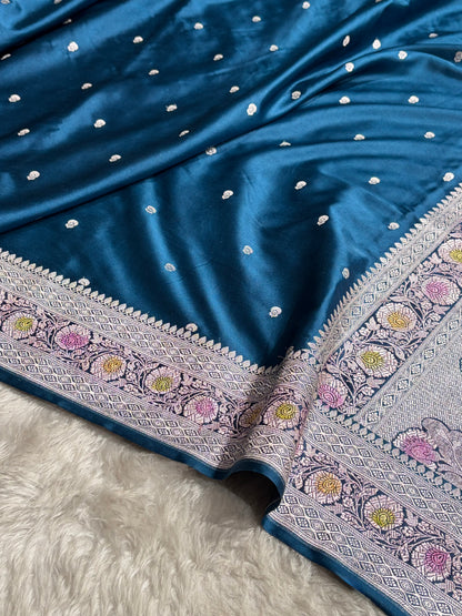 German Blue Shade With Minakari Booti Mashru Silk Saree