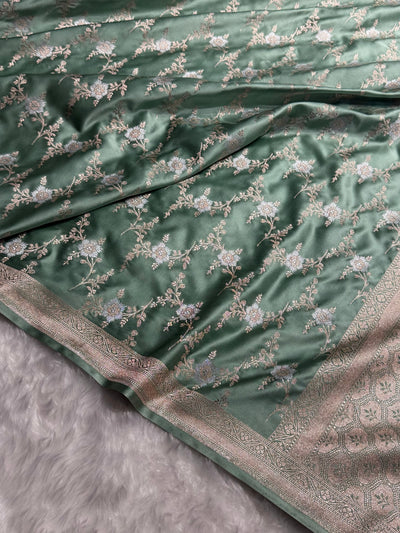 Mint Sea Green Minakari Jaal Mashru Silk Saree MCS08