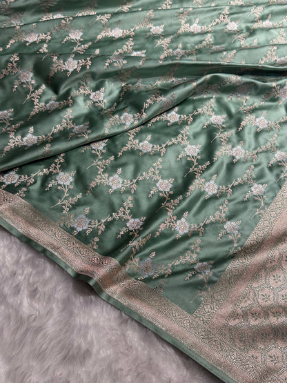 Mint Sea Green Minakari Jaal Mashru Silk Saree MS08