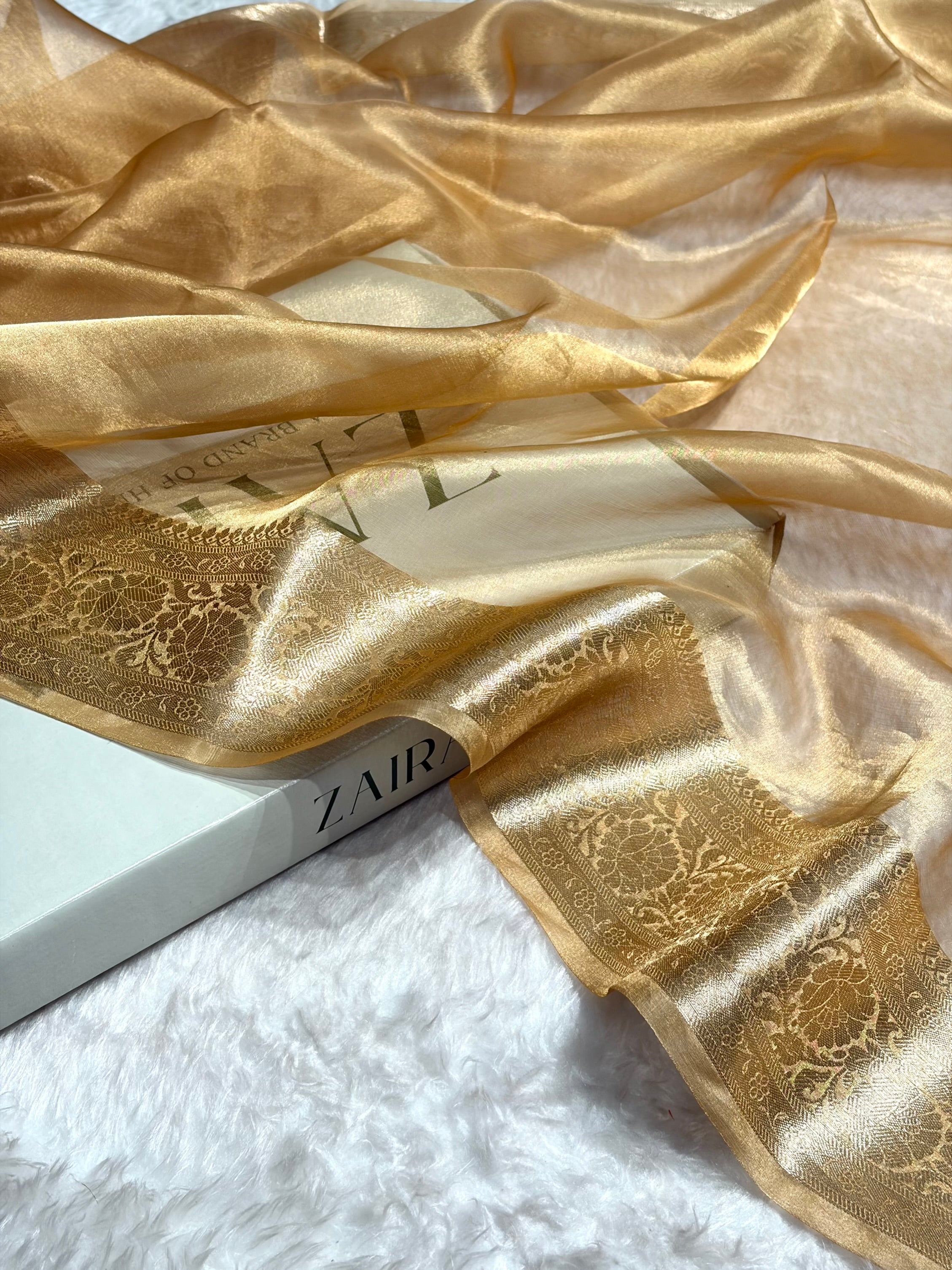 Tusser Shade Pure Tissue Silk Saree with Brocade Blouse PT-18