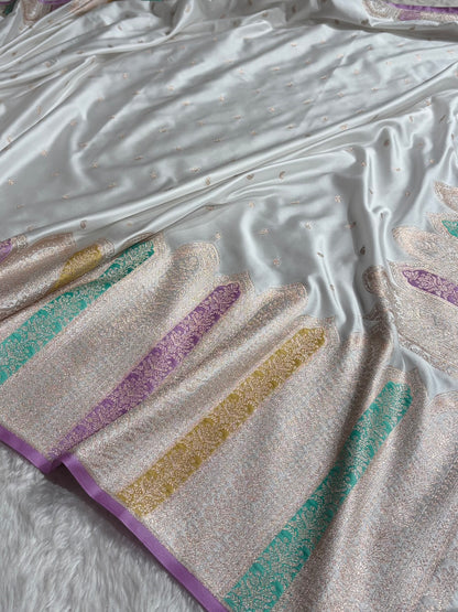 Skirt Border White Minakari Mashru Silk Saree MS13
