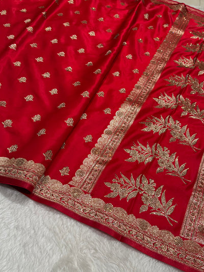 Red Boota Wih Swarovski Work With brocade blouse