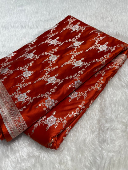 Orange Rust Minakari Jaal Mashru Silk Saree