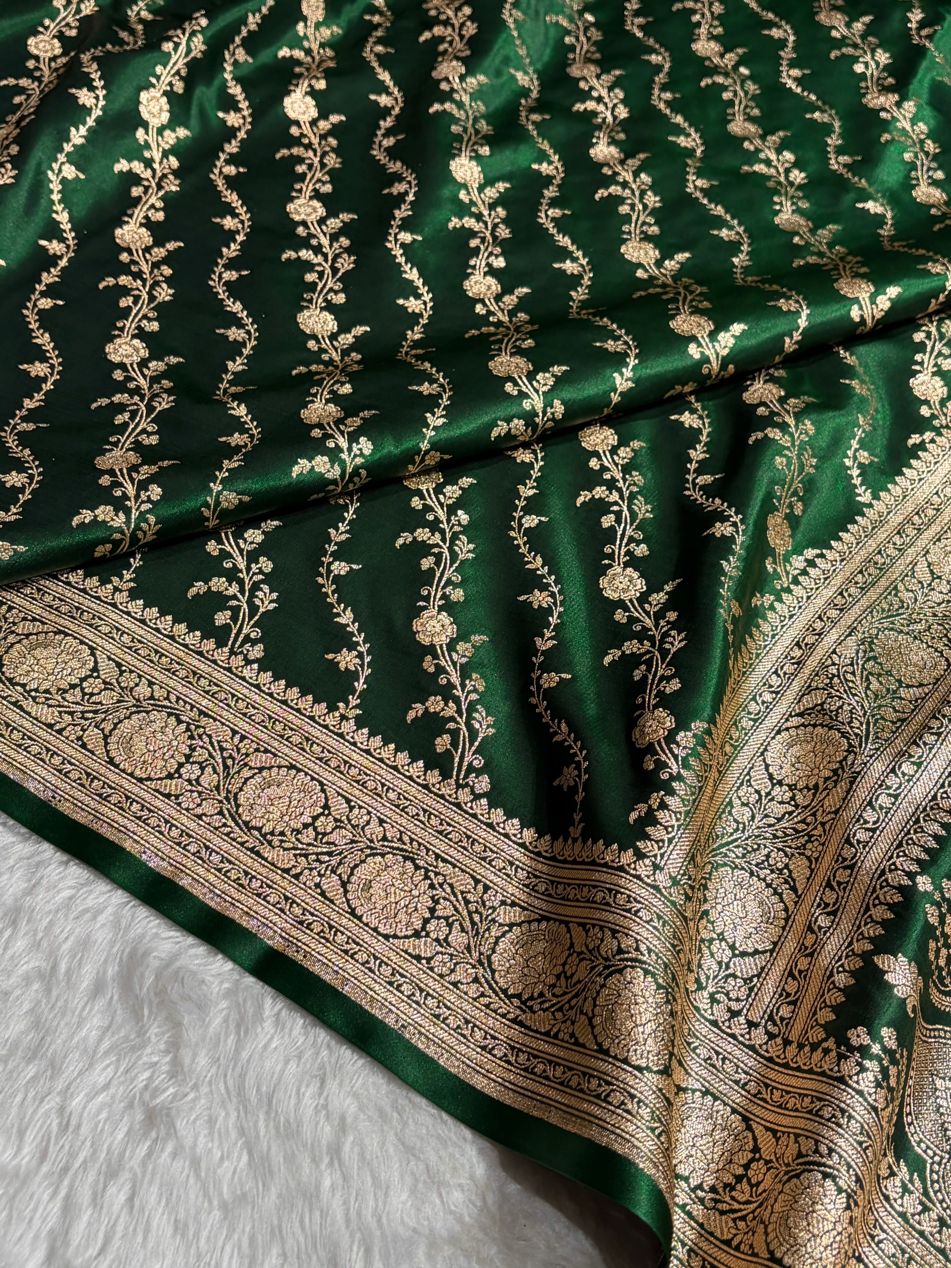 Satin Silk Cross Pattern in Bottle Green Shades SS37