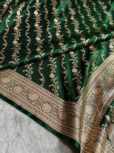 Satin Silk Cross Pattern in Bottle Green Shades SS37