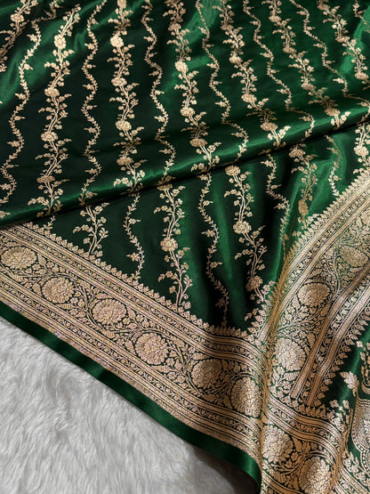 Satin Silk Cross Pattern in Bottle Green Shades SS37
