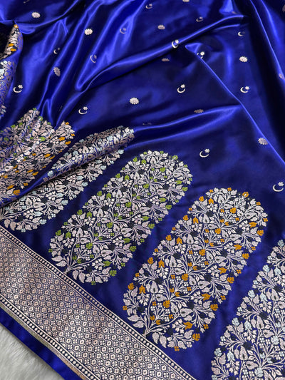 Royal Blue Shades Banarasi With Floral Minakari Pattern Mashru Silk Saree MSM-131