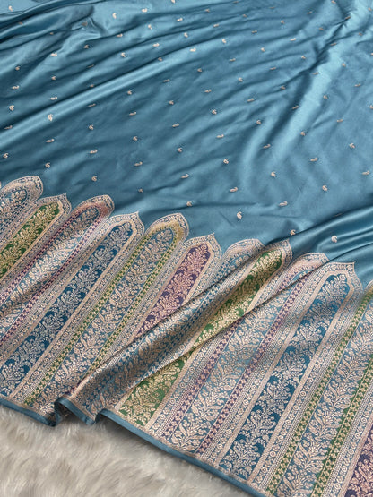 Skirt Border Sky Blue Minakari Mashru Silk Saree MS13