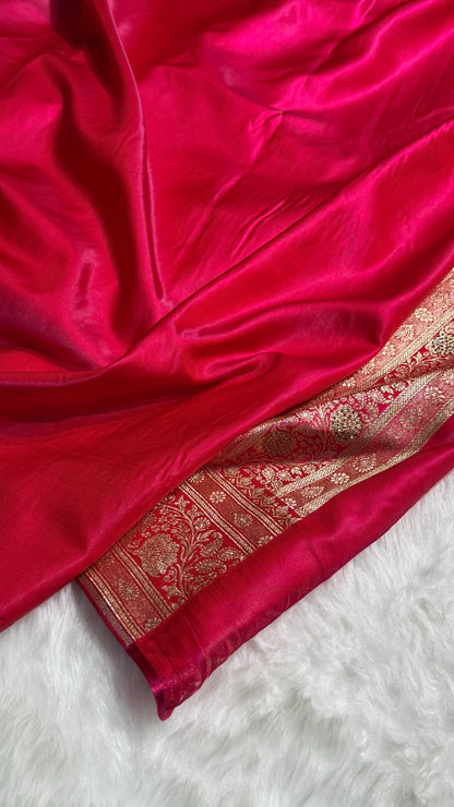 Satin Silk Saree Swarovski Work Floral Boota in Cross Rani Shades BSS26