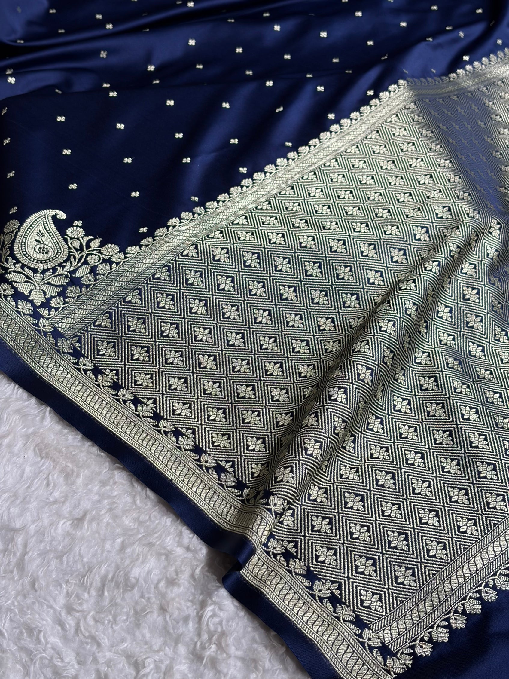 Navy Blue Shades Banarasi Boota Pattern Floral Mashru Silk Saree MSM-119