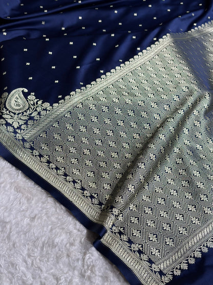 Navy Blue Shades Banarasi Boota Pattern Floral Mashru Silk Saree MSM-119