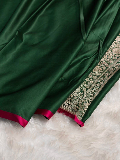 Bottle Green Shades Floral Booti Mashru Silk Saree MSM-69