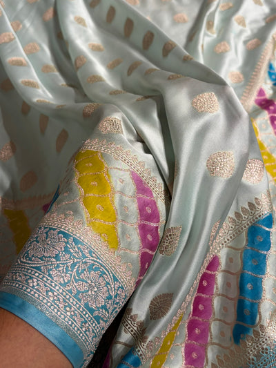 White Shade With Rangkat Border Pattern Mashru Silk Saree