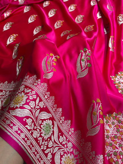 Cross Rani Shades Banarasi Boota Pattern Minakari Floral Mashru Silk Saree MSM-121