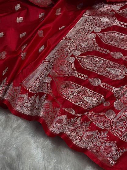 Red Floral Boota With Floral Border Mashru Silk Saree MSM-80
