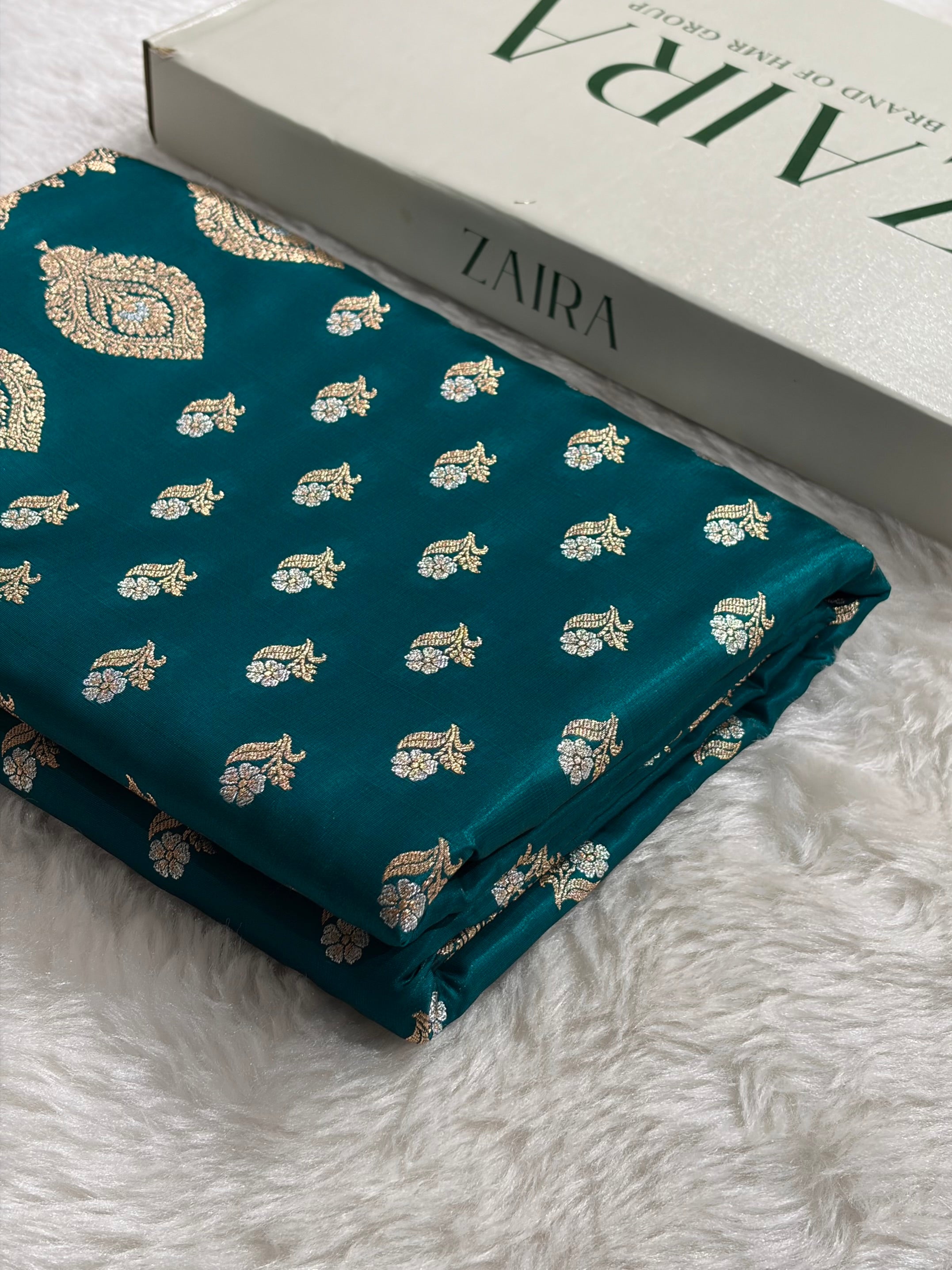 Banarasi Satin Silk Meena Boota in Rama Shades SS38