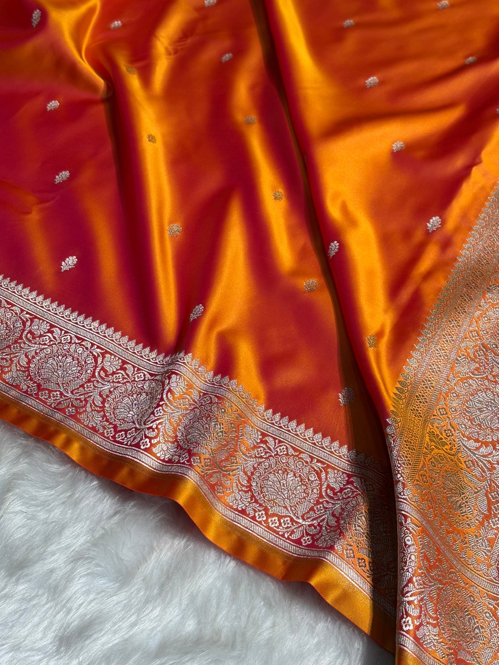 Fire Gold Floral Boota With Floral Border Mashru Silk Saree MSM-81